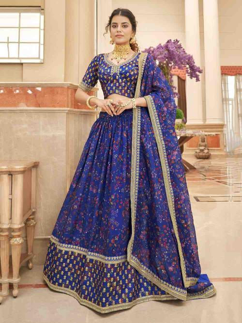 Zeel Cultural vol 2 Organza Blue Traditional lehenga choli manufacturer in Gujarat